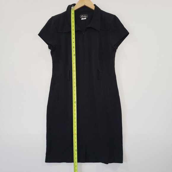 Vintage 90s Sweet Black Short Sleeve Collared  Dress Size 10 Front Zip Retro Mod - Picture 3 of 6